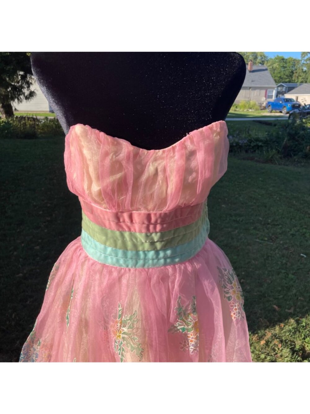 Vintage Y2K Betsey Johnson Dress Tulle Pink Bows Painted Floral Fairy Ethereal S - Picture 15 of 17